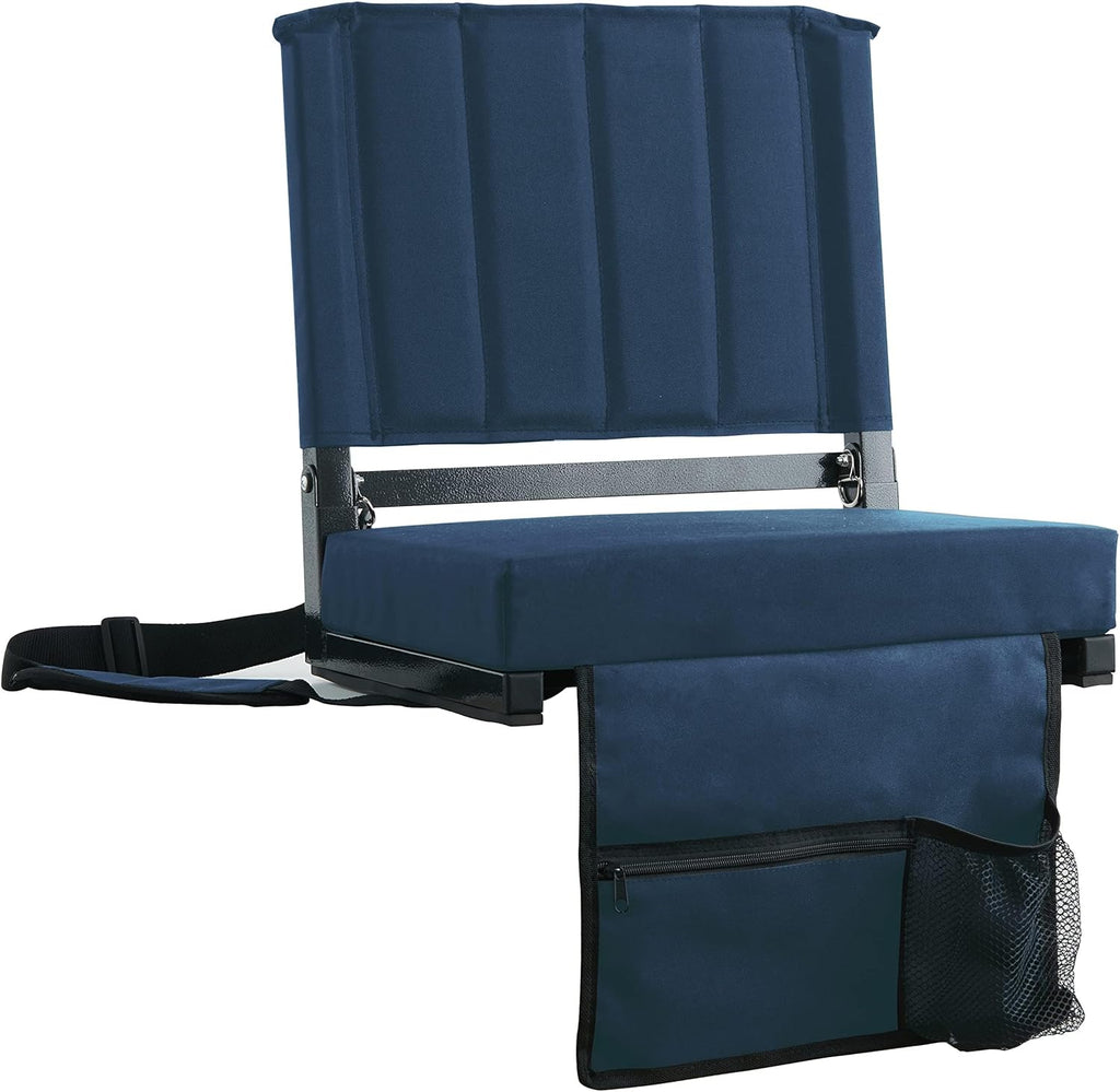 Sport Beats Stadium Seats - Comfortable Bleacher Chairs with Back Support & Cushion | Navy Blue, 2-Pack - 17" W x 12" D x 16.5" H