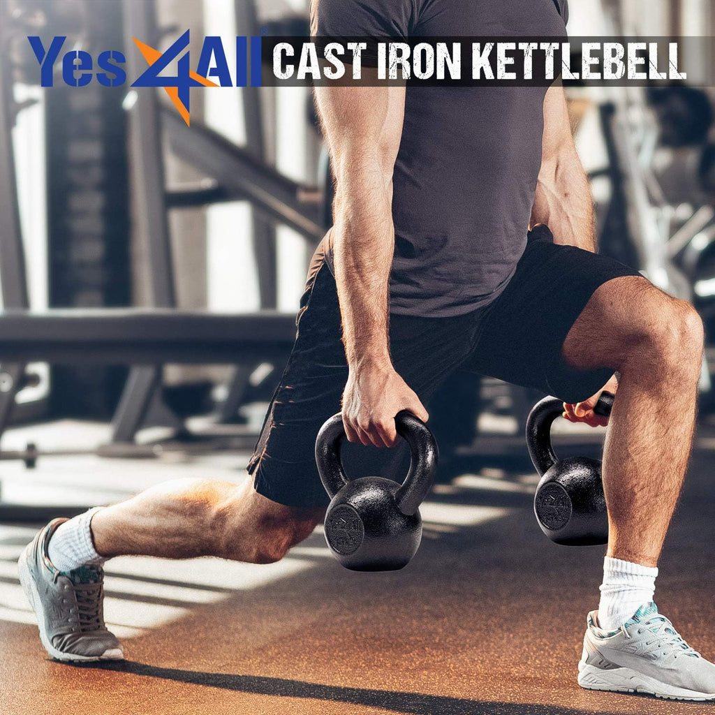 Yes4All Kettlebell Set - Cast Iron Strength Training Weights with Wide Handles | 5-30 LB Options for All Levels