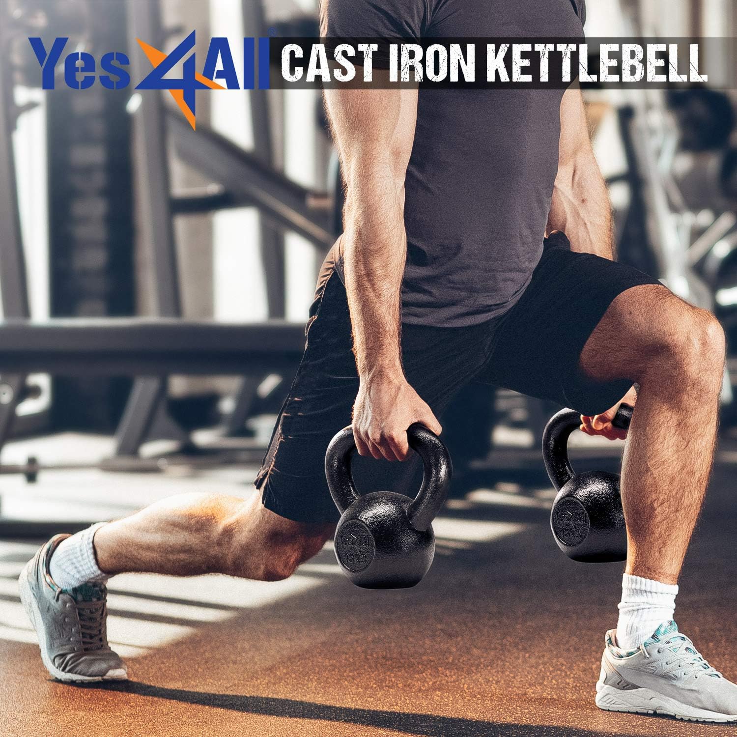 Yes4All Kettlebell Set - Cast Iron Strength Training Weights with Wide Handles | 5-30 LB Options for All Levels