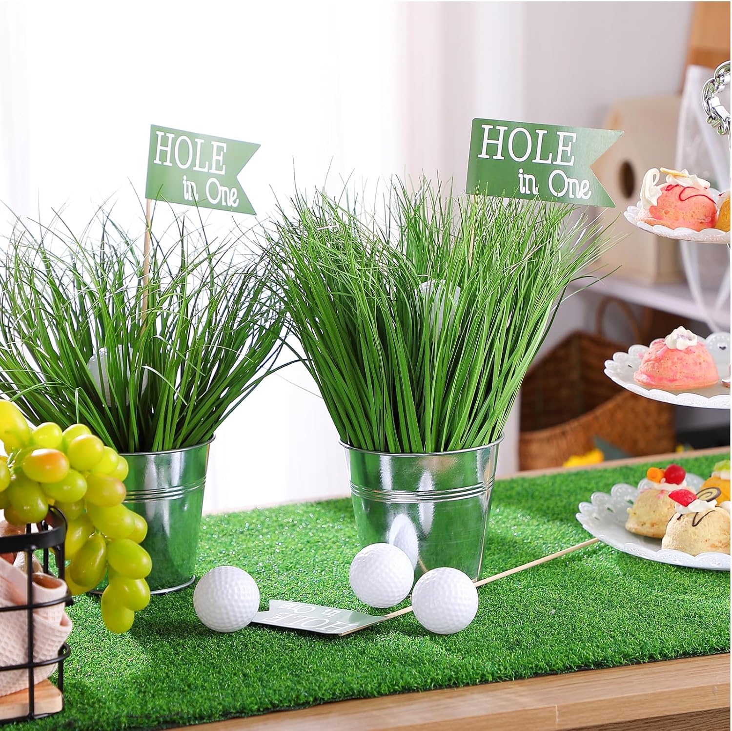 Soulchen Golf Party Table Decorations Kit - 6 Iron Buckets, 12 Mini Golf Balls & 6 Flags | Classic Design