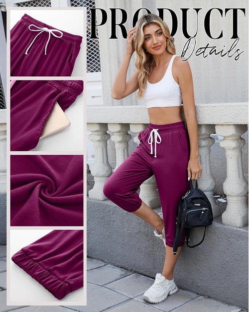 Ficerd Women's Capri Sweatpants - High Waisted Athletic Joggers with Pockets | 3 Pcs Set