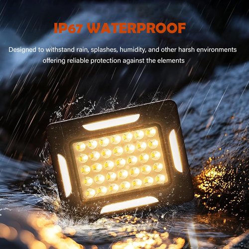 Yokiman Solar Portable Camping Lights with Strong Magnets, dimmable, Solar Rechargable Camping Lantern, IP67 Waterproof, 5 Light Modes Portable Flood Light, Work Lights for Indoor Outdoor