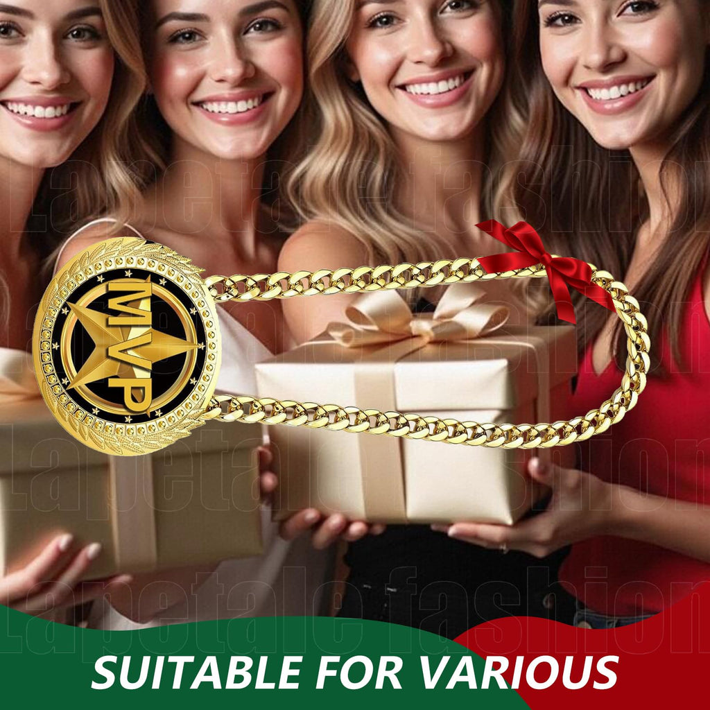 Greatest of All Time Turnover Chain - 6" Big Gold Awards Medal Goat Trophy Necklace Champion Chain for Football Fantasy Basketball Soccer Sports Achievements MVP Turnover Chain Athlete Prize Gifts
