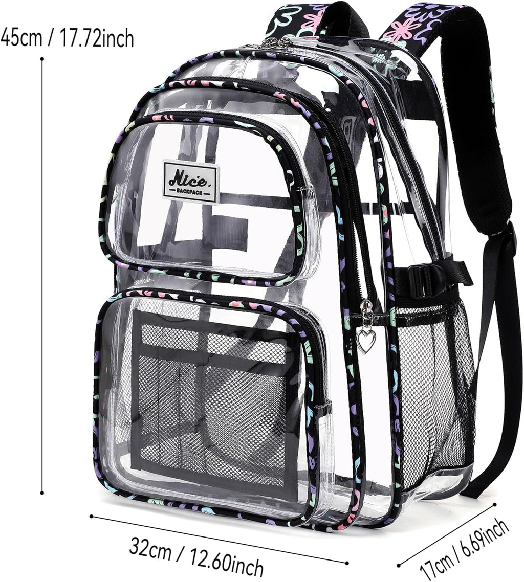 OKKID Heavy Duty Clear Backpack - Transparent Bookbag for School Girls | Durable See-Through Design