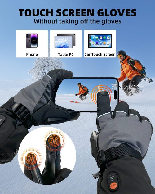 EBOSSOM Heated Gloves for Men Women, 7.4V Electric Gloves Rechargeable Battery Waterproof Touchscreen Heated Ski Gloves for Winter Outdoor Work Motorcycle Riding Hunting Hiking