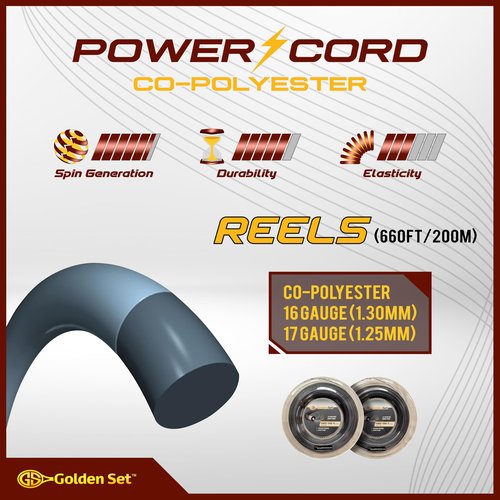 Golden Set Power Cord 16g (1.30mm), Reel (660ft/200m), Polyester Tennis String (Dark Grey)