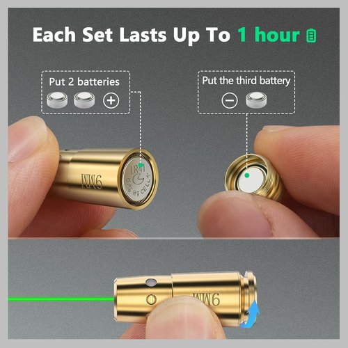 EZshoot 9mm Green Laser Boresighter - Accurate Sight Alignment with 12 Batteries Included