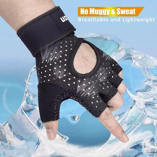 Ihuan Breathable Weight Lifting Gloves - Fingerless Design for Enhanced Grip & Wrist Support | Ideal for Training, Rowing, Pull-Ups