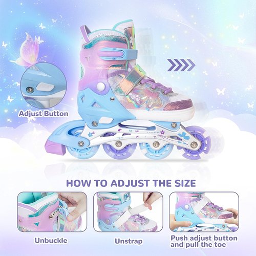 Kids Inline Skates for Girls and Boys -Purple Blades Roller for Kids Youth Age 7 8 9 10 - Adjustable All Light up Wheels Indoor Outdoor Sports Birthday Gift for Son and Grandson