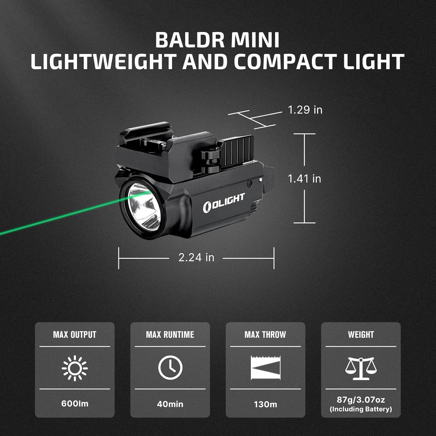 OLIGHT Baldr Mini Tactical Flashlight - 600 Lumens Green Beam & White LED | Compact Rechargeable, Desert Tan
