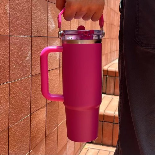 2 PCS Handle Flip Straw Lid Replacement for Stanley 30 oz Tumbler,100% Leak-proof Lid,Spill Proof and Splash Resistant Tumbler Cover,with Detachable Suction Nozzle(Black and Pink)