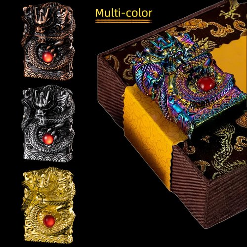 NINSI Refillable Kerosene Lighter - Vintage Dragon Design, Windproof Soft Flame Trench Lighter for Men & Women, Collectible Antique Gifts (Gold)
