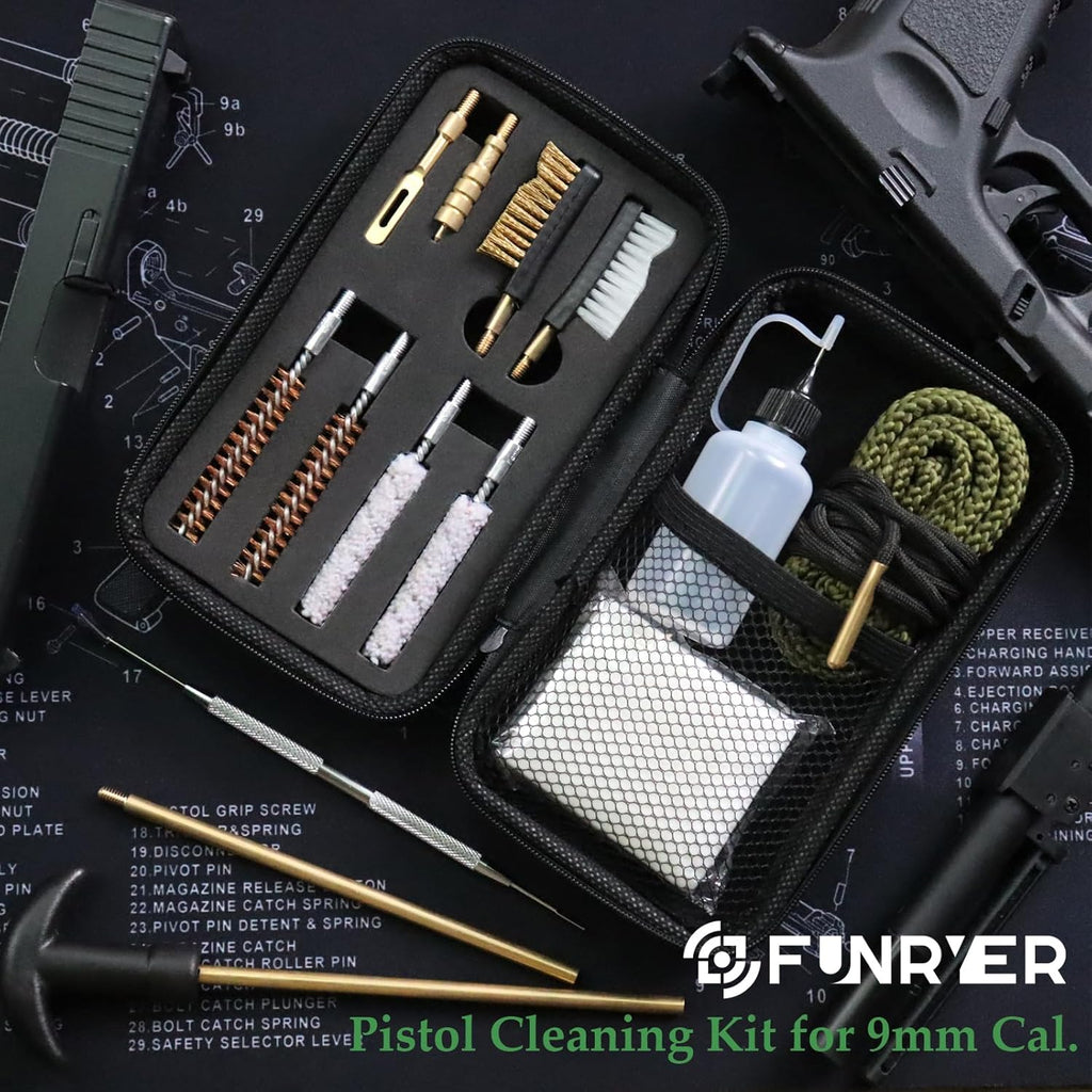 Skiennix Tactical 9mm Pistol Cleaning Kit - MOLLE-Compatible Pouch & Essential Tools Included