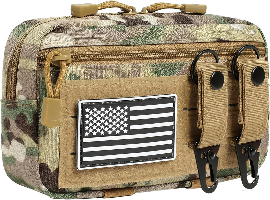 Skiennix Tactical Molle Admin Pouch - EDC Modular Pouch with 2 Keychains & US Flag Patch