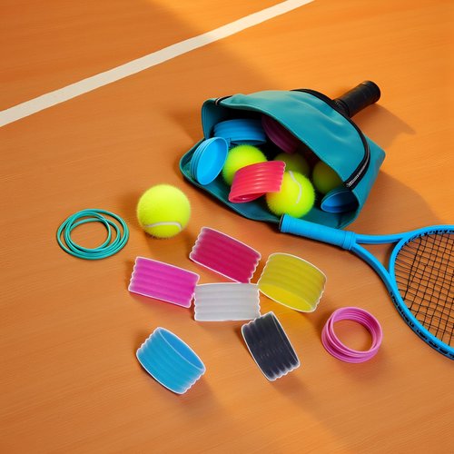 Calsgkspray 5Pcs Black Tennis Racket Handle Rubber Ring Stretchy Tennis Racquet Band Overgrips,Non Slip Racket Rubber Ring Absorbent Overgrip in Place,Tennis Racket Grips Racquet Accessories