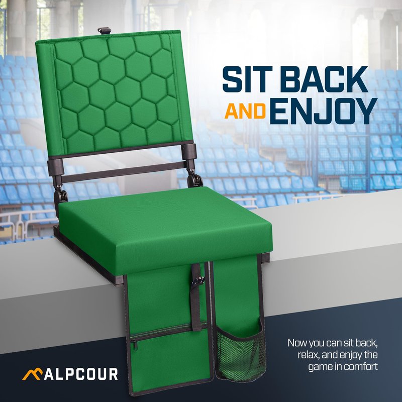 Folding Reclining Stadium Seats with Back Support for Bleachers, Bleacher Chairs with Back and Cushion Seating for Football, Camping Chair, Kayak Seat, Canoe, Paddle Board, Concerts, & Sports Events