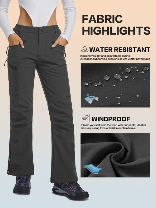 BALWUKO Women's Snow Ski Hiking Pants Waterproof Fleece Lined Softshell Insulated Winter Snowboarding Outdoor Flare Pants Dark Grey XS