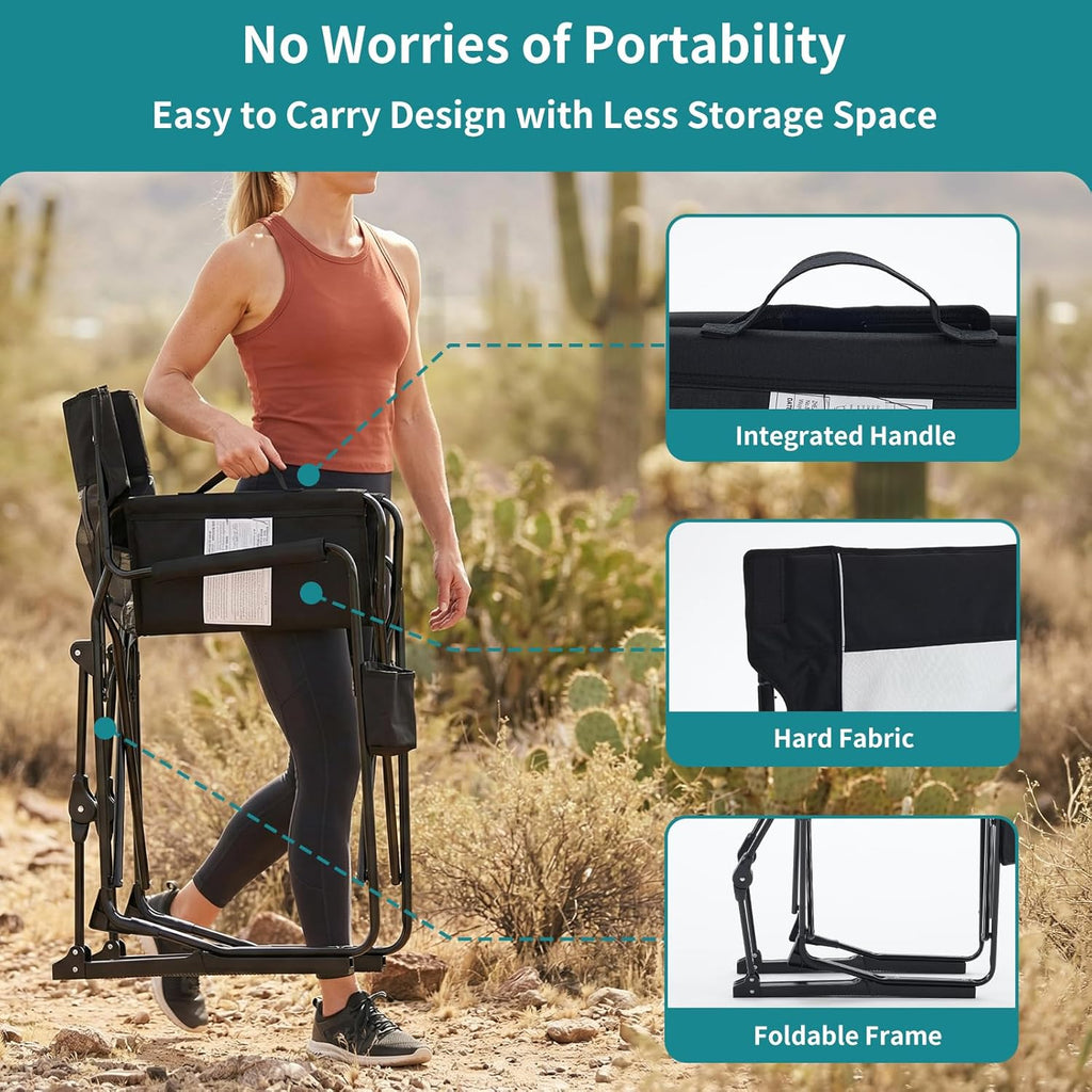 OLIXIS Outdoor Folding Rocking Chair - Portable Camping Chair with Mesh Back & Waterproof Armrests | Black