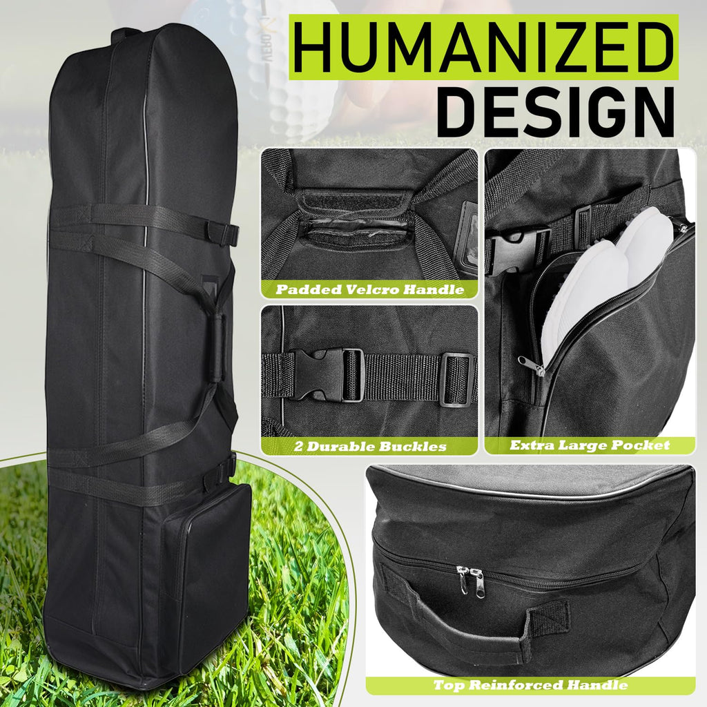 SUGOOE Outdoors Golf Travel Bag, Detachable Shoulder Straps and Rubber Wheels，Soft Foldable Golf Club Travel Covers, 900D Heavy Duty Oxford -Universal Size