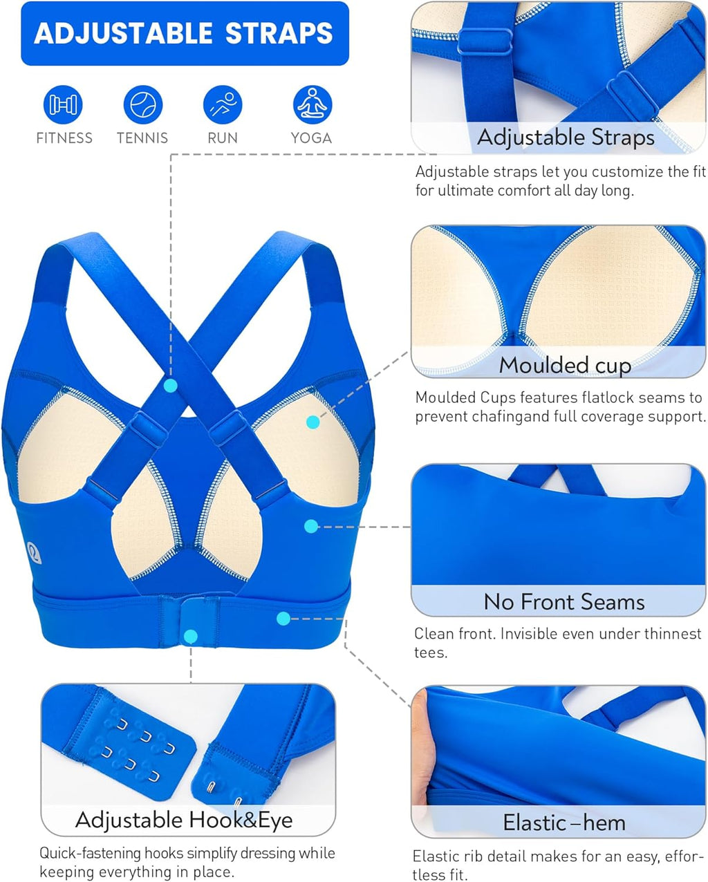 RUNNING GIRL Sports Bras for Women - High Support with Adjustable Straps & Sewn-in Pads | Comfortable Fit