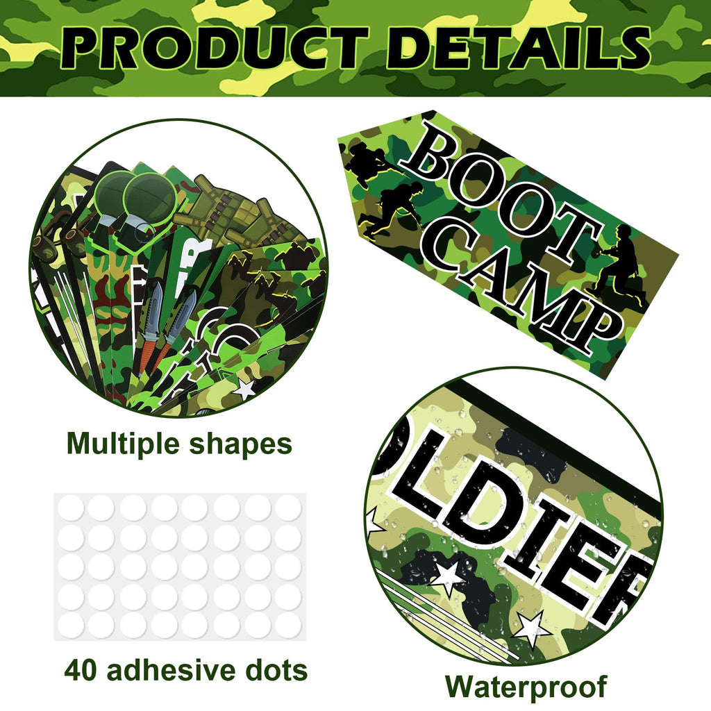 Hooqict 20 Pieces Camo Party Signs Army Birthday Party Decorations Camouflage Military Birthday Party Supplies for Boys Men Army Themed Directional Sign