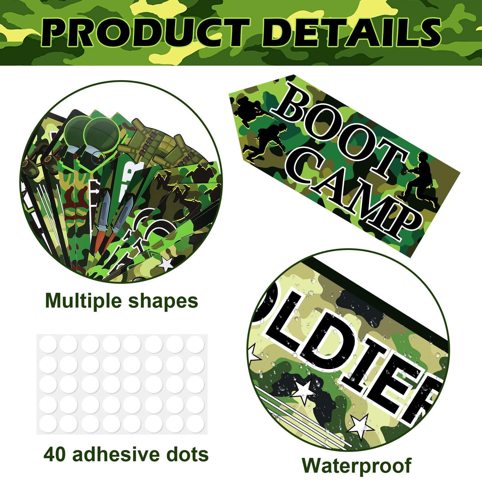 Hooqict 20 Pieces Camo Party Signs Army Birthday Party Decorations Camouflage Military Birthday Party Supplies for Boys Men Army Themed Directional Sign