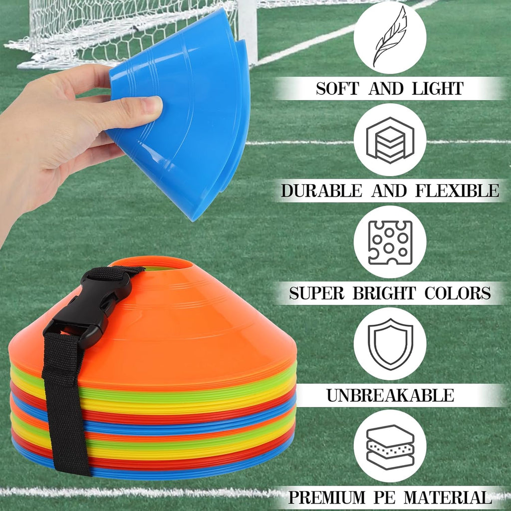 Soccer Cones - 15/25/30/50 Pack with Mesh Bag & Strap | Agility Cones for Training & Drills