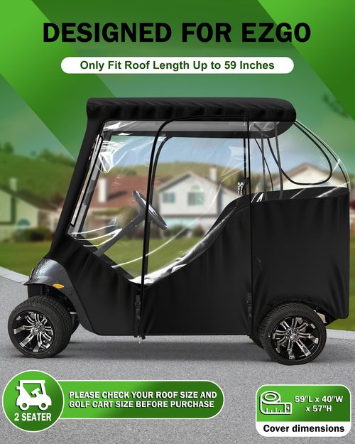 moveland 2 Passenger Golf Cart Driving Enclosure for EZGO TXT RXV - Upgraded Stronger Door Zipper for Golf Cart Rain Enclosure