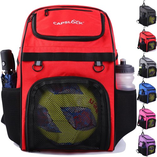 CapsLock Youth Soccer Bag - Versatile Backpack for Soccer, Basketball & Volleyball | Includes Cleat Compartment & Fence Hook