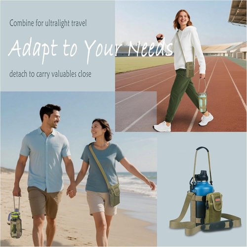 MOLLE Water Bottle Bag - Adjustable Carrier Sling for 18-64 oz Bottles | Khaki Color