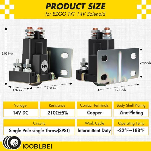 IOOBLBEI EZGO 14V Golf Cart Solenoid Compatible 4 Terminal for EZGO TXT 1994-up Gas Starter Continuous Duty Solenoid Switch Repair Replace OEM 27153G01, 612813