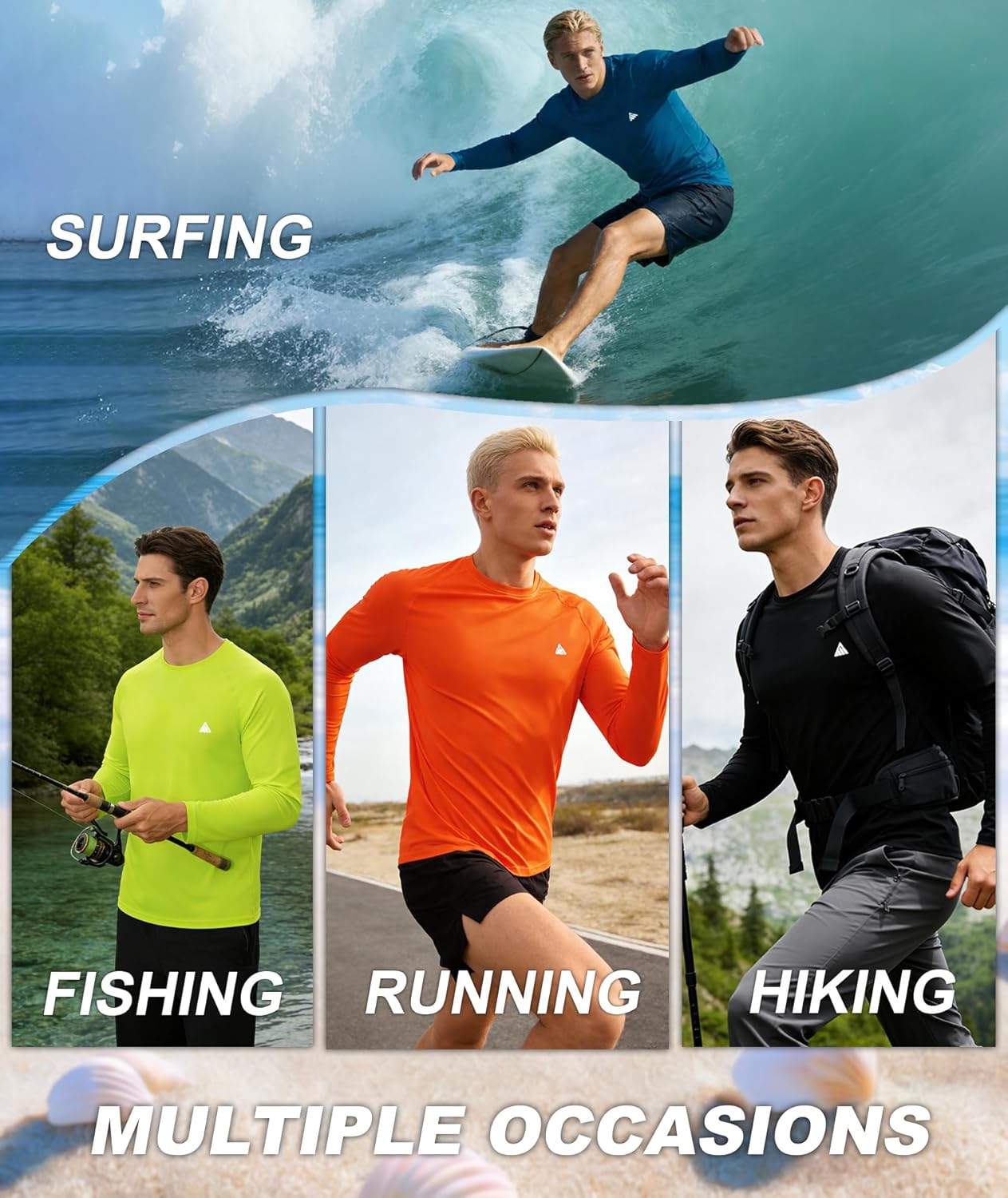 ZITY Men's UPF 50+ Sun Protection Long Sleeve Rash Guard - Lightweight UV SPF Shirt for Fishing & Hiking