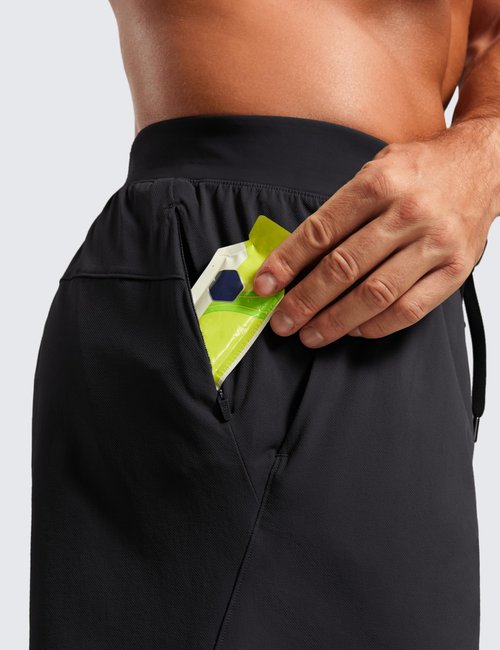 CRZ YOGA Mens Texture Training Shorts 5" - Side Split Quick Dry Lightweight for Workout Running with Zipper Pocket Black X-Large