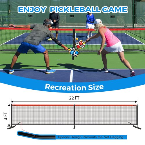 DUJORM Pickleball Set with Net and Paddles, 4 Player Set, Multicolor Wooden Paddles, 22FT Portable Net, 4 Balls,Pickleball Paddle Set of 4 with Net and Carring Bag