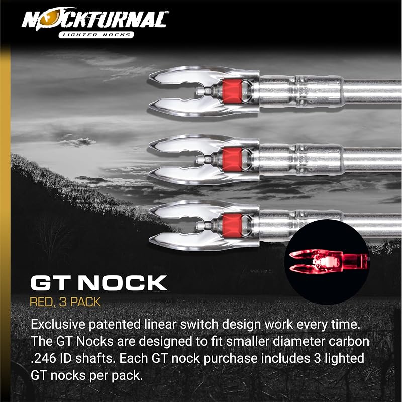 Nockturnal GT Lighted Archery Nocks 3-Pack Red .246 ID Fits Carbon Shafts