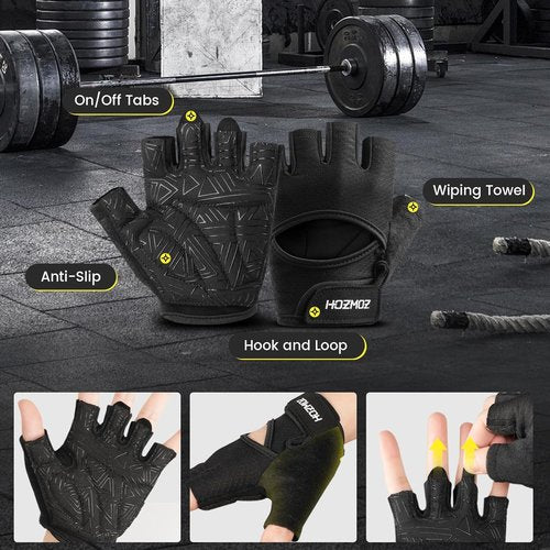HOZMOZ Weight Lifting Gloves - Ventilated, Thick Padded Design for Full Palm Protection | Unisex Fitness Gear