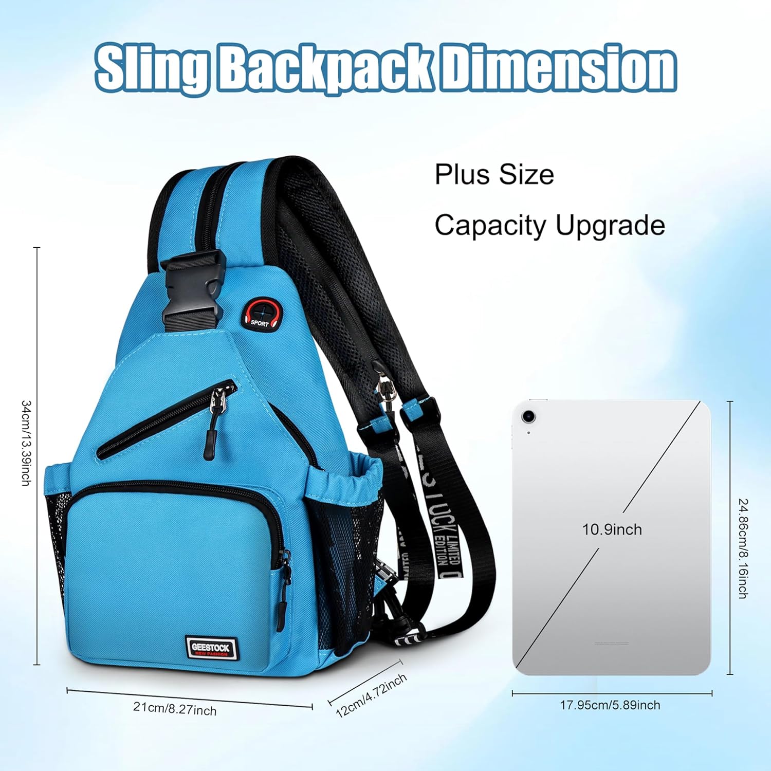 Skiennix Crossbody Backpack - Convertible Sling Bag for Men & Women | Adjustable Strap, 13-Inch, Blue