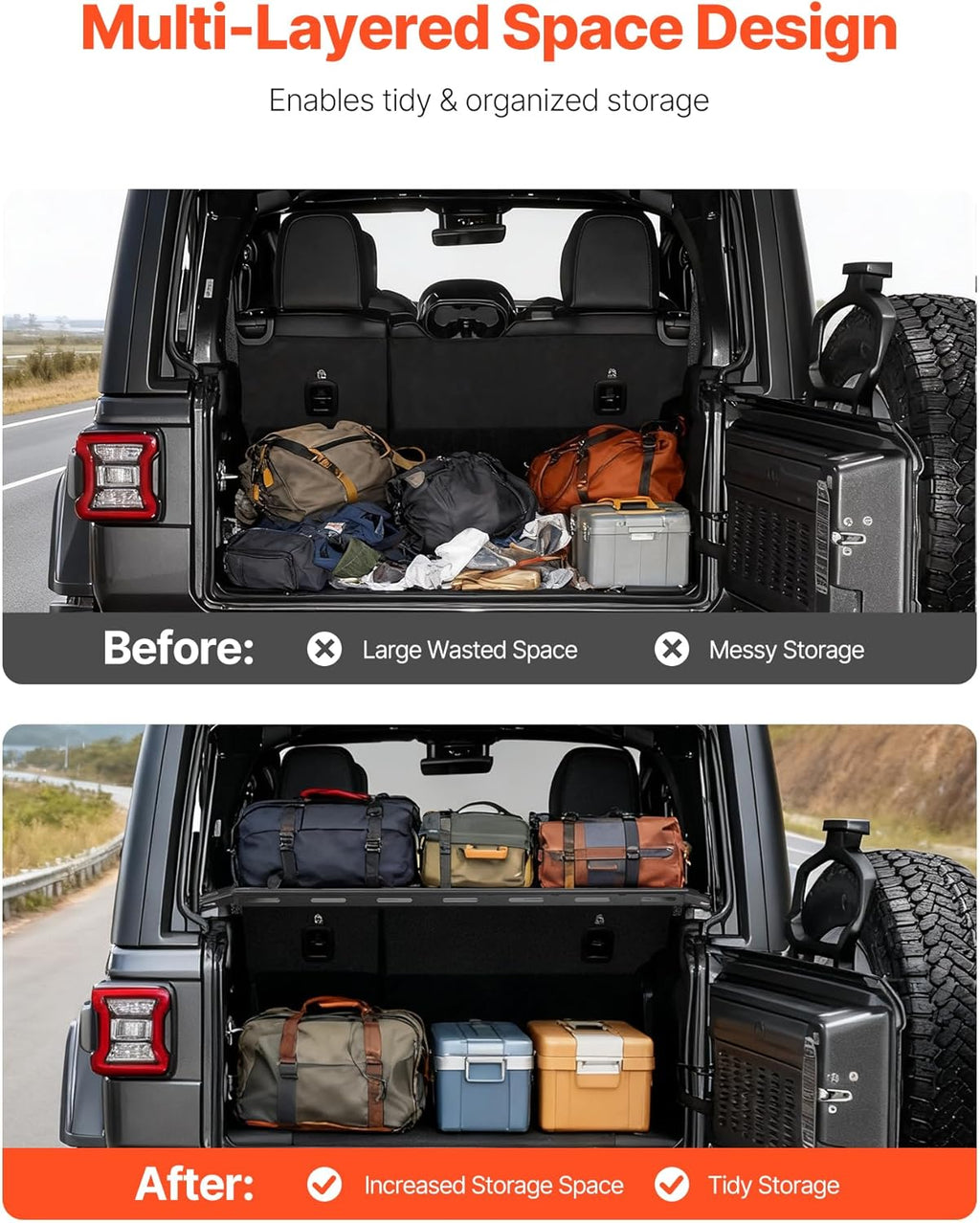 VEVOR Rear Trunk Cargo Rack - 300 lbs Capacity Carbon Steel Tray for 2007-2024 Jeep Wrangler JK 4 Door