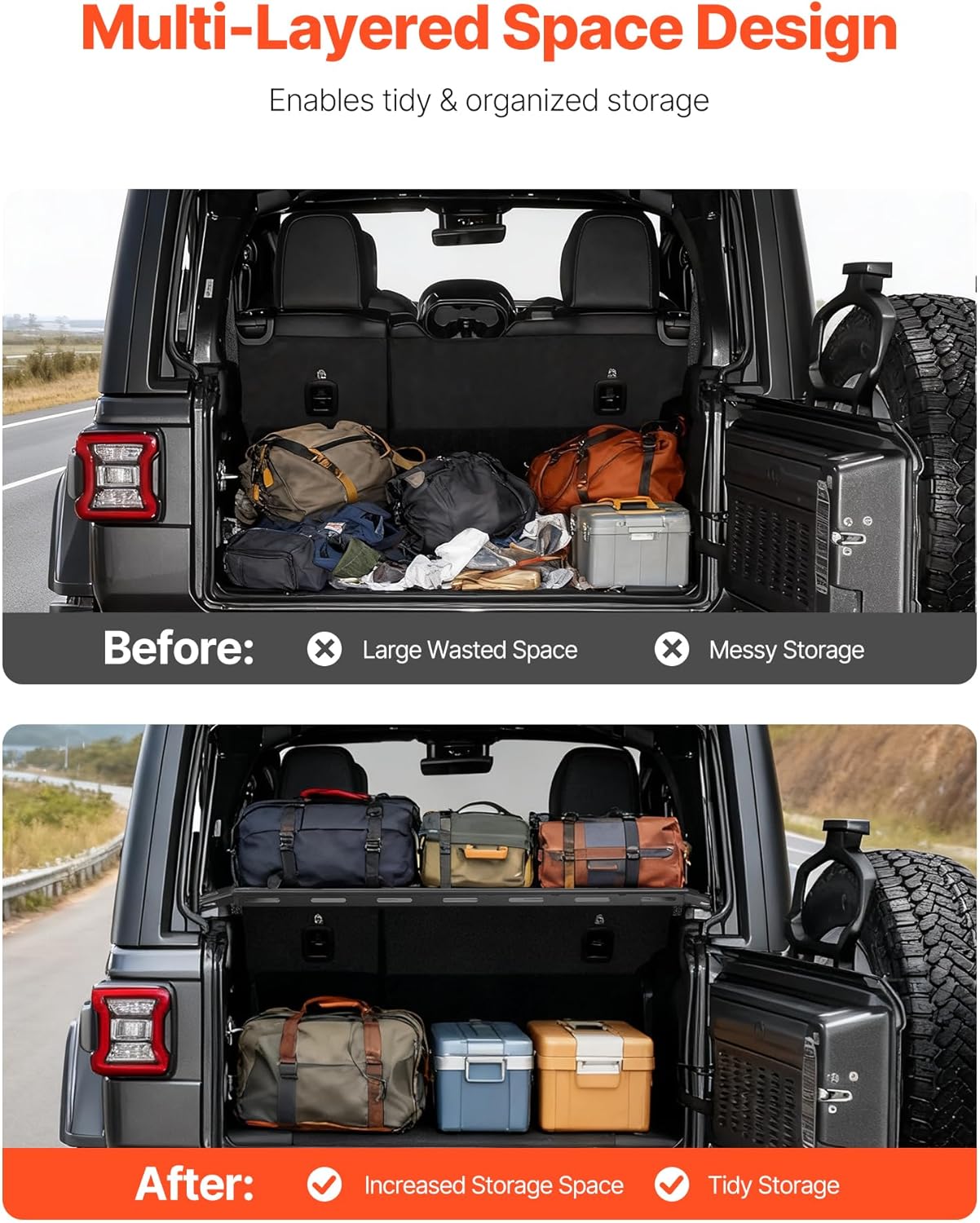 VEVOR Rear Trunk Cargo Rack - 300 lbs Capacity Carbon Steel Tray for 2007-2024 Jeep Wrangler JK 4 Door