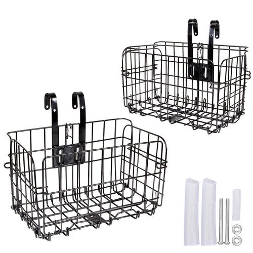 2 Pack Rear Bike Basket Folding Front Bike Basket Rust Proof Wire Mesh Bicycle Basket Mountain Bike Frame Basket Fold-Up Bike Cargo Rack
