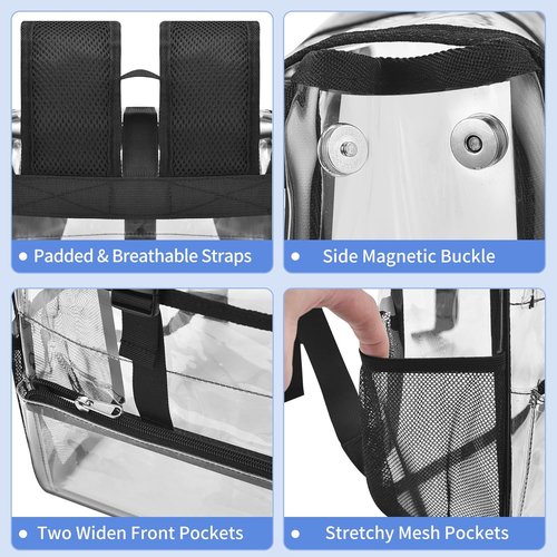 Mildbeer Clear Stadium Backpack - Compact PVC Flap Design for Sports & Concerts | 12x12x6, Black