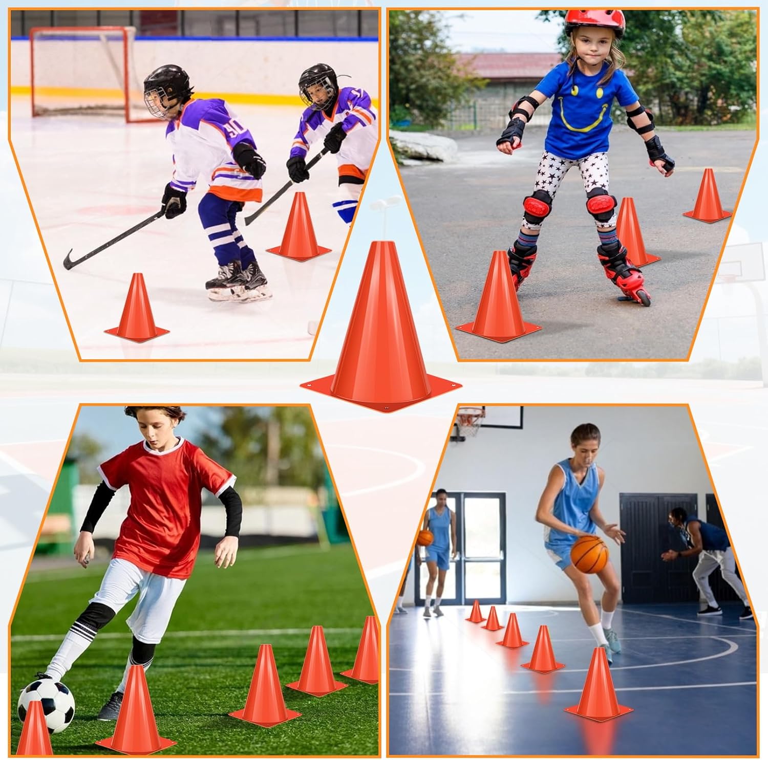 Skiennix 7-Inch Plastic Traffic Cones - 50 Pcs Orange Training Cones for Soccer, Basketball & More