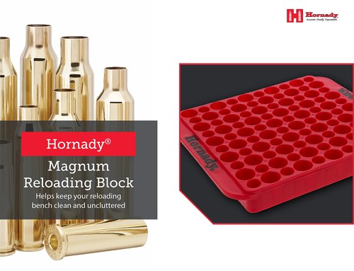 Hornady Magnum Loading Block, 480042 - Keep Your Reloading Bench Clean and Uncluttered with This Large Caliber Reloading Tray - Includes 100 Total Slots to Store 50 BMG Cases or Shotgun Shells