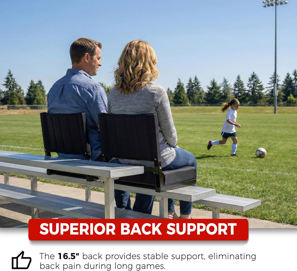 Sport Beats Stadium Seats - Comfortable Bleacher Chair with Back Support & Cushion | Black, 1pc Regular - 17" W x 12" D x 16.5" H