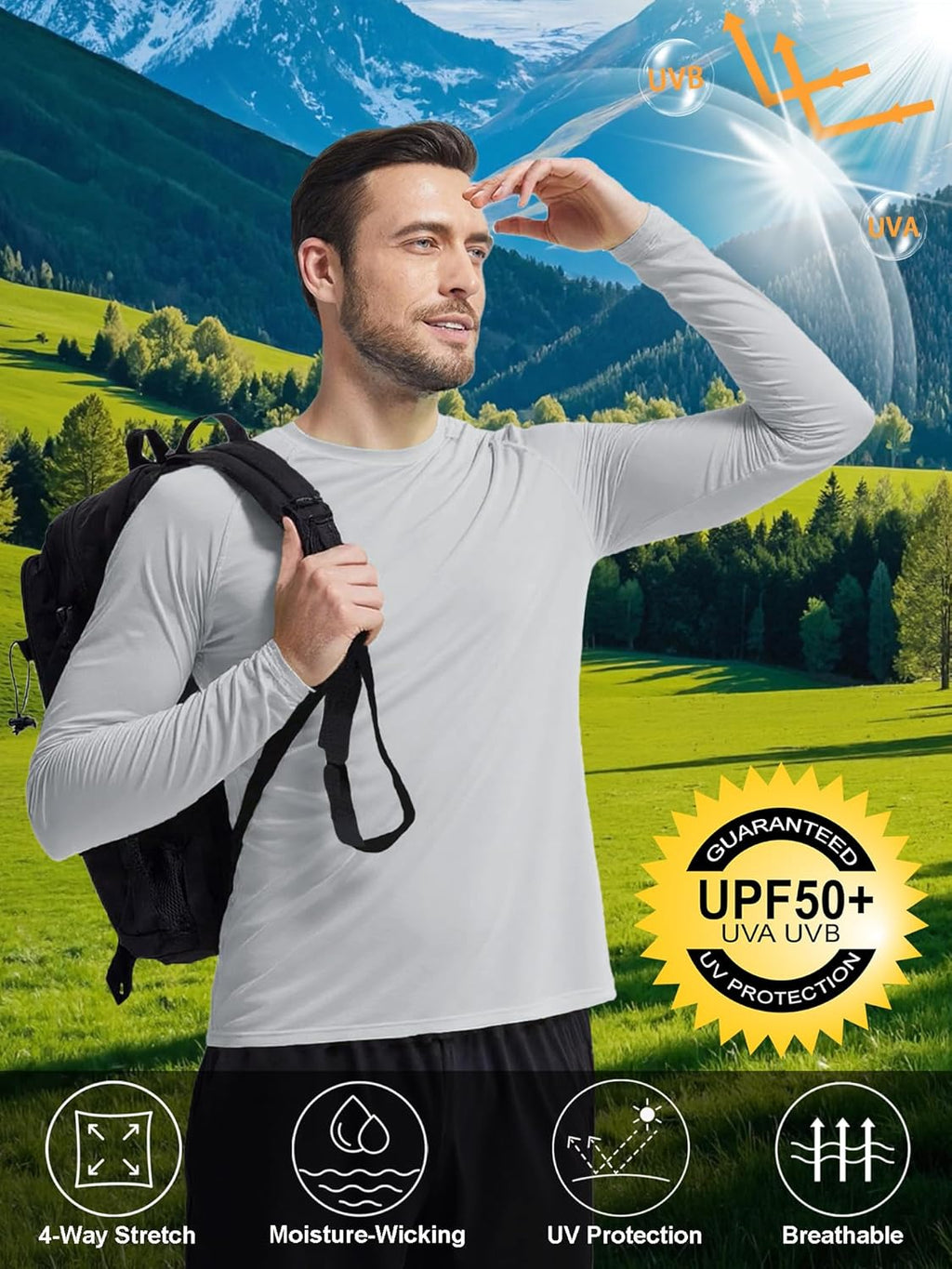 Skiennix Men's UPF 50+ UV Sun Protection Shirt - Long Sleeve SPF Rash Guard for Outdoor Activities