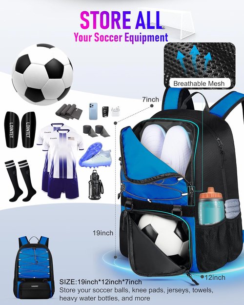 Lointet Youth Soccer Bag - Versatile Sports Backpack with Ball Compartment | Black