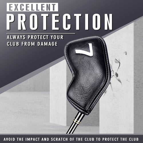 CHAMPKEY Premium Golf Club Covers for Men 12 Pack - Comfortable Polyurethane Golf Iron Covers - Ideal Golf Head Covers for Clubs