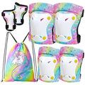FIODAY Kids Knee Pads Set - Adjustable Protective Gear with Elbow Pads & Wrist Guards | Rainbow, 3-8 Years