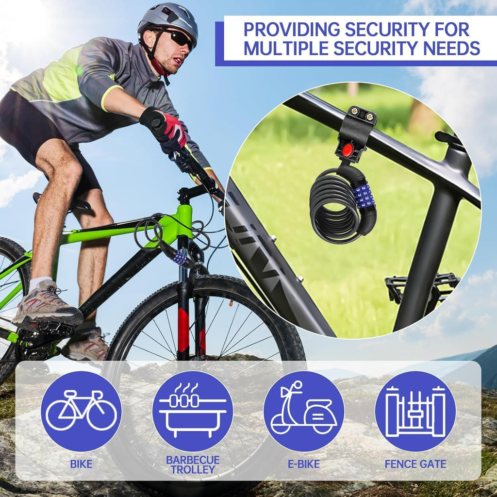 Skiennix Bike Lock Cable - 4-Digit Resettable Security Lock for E-Scooters & Bicycles