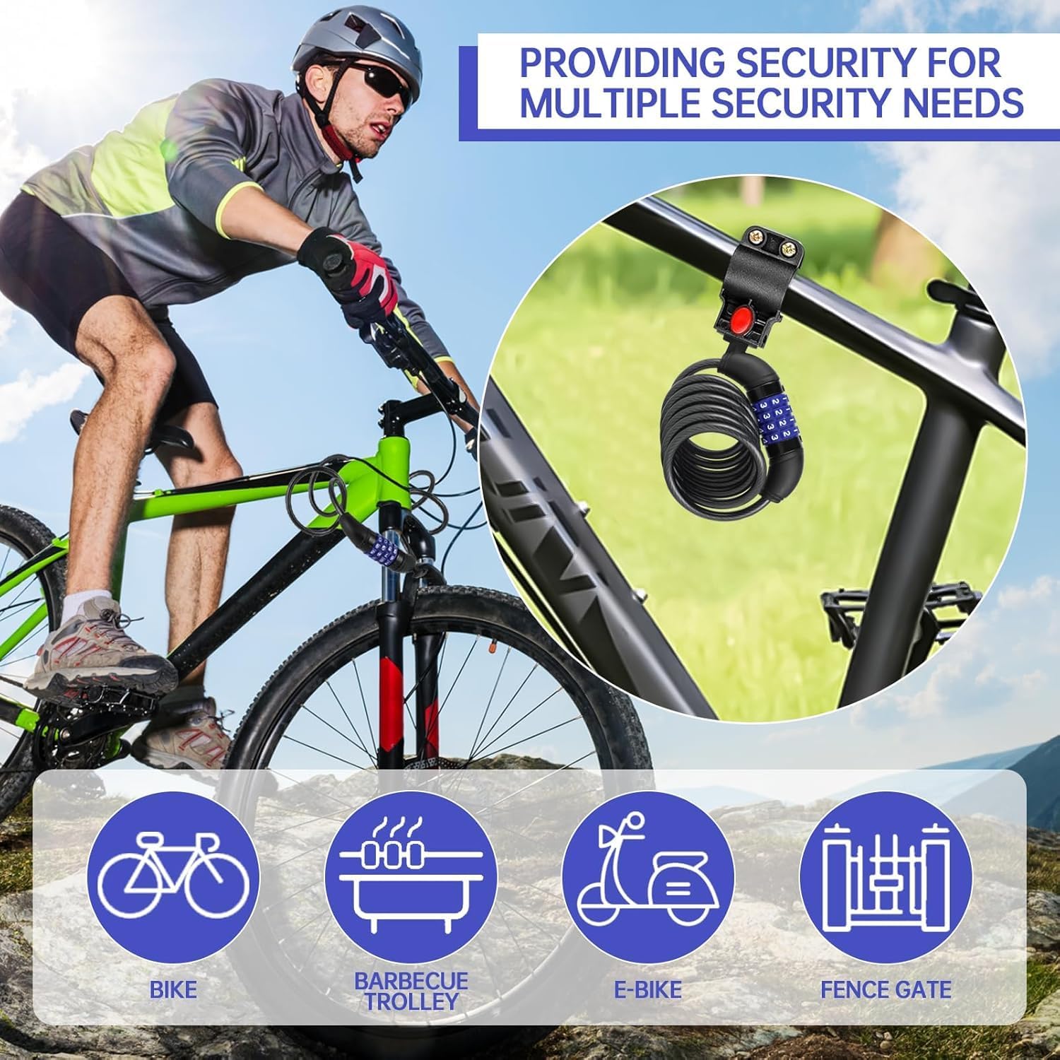 Skiennix Bike Lock Cable - 4-Digit Resettable Security Lock for E-Scooters & Bicycles